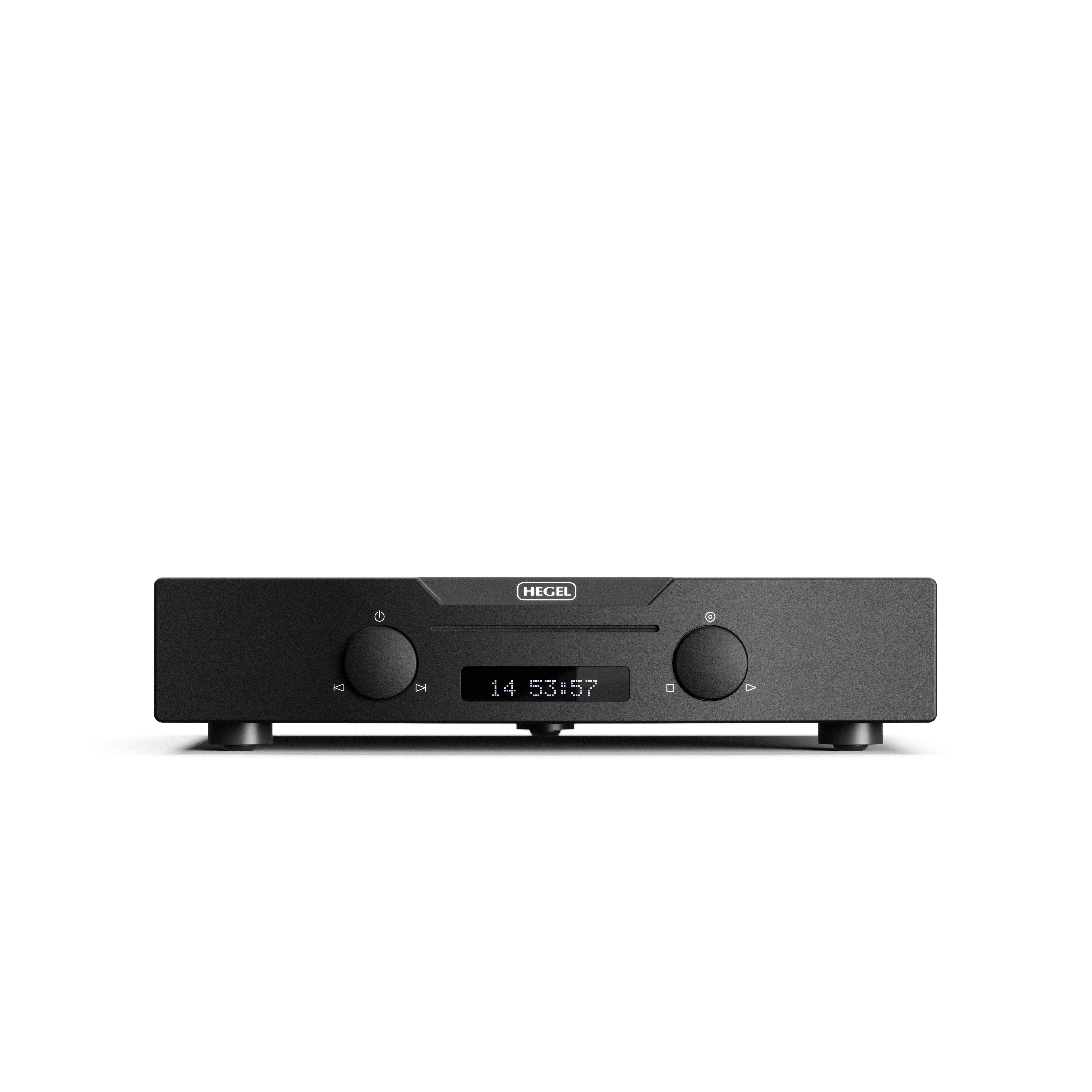 Black Hegel Viking CD Player with digital display on a white background
