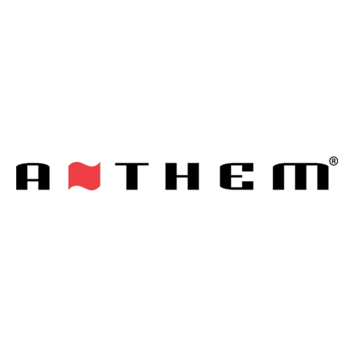 A black text logo reading 'ANTHEM' with a red flag icon replacing the letter A, on a plain white background.