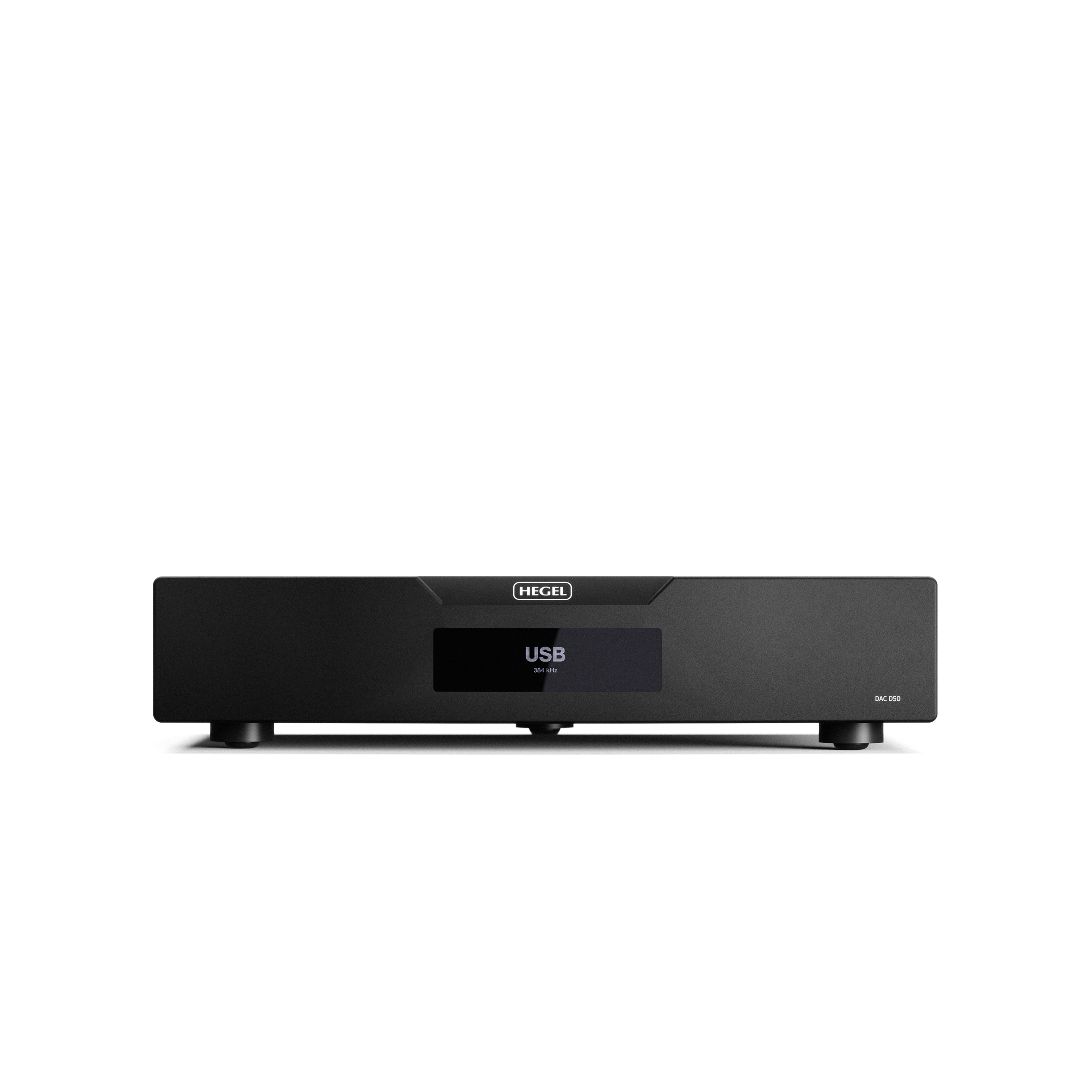 Black Hegel D50 DAC with USB indicator on a white background