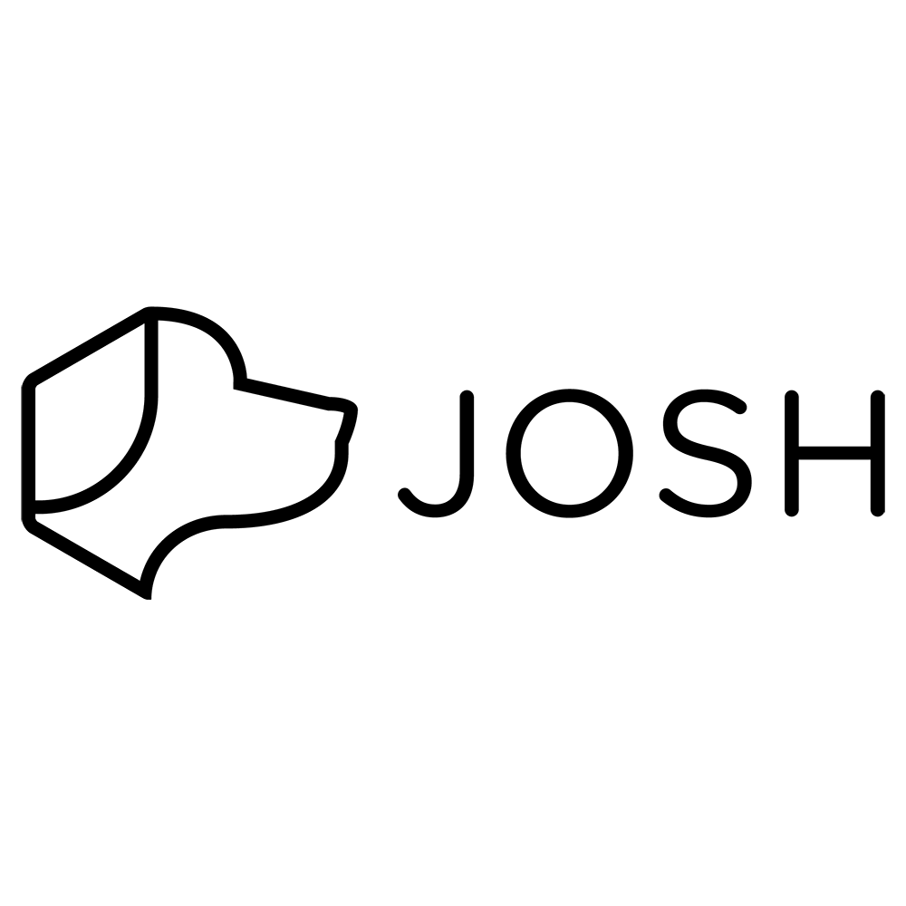 Stylized dog's heads logo with "JOSH" in all caps in black on a white background