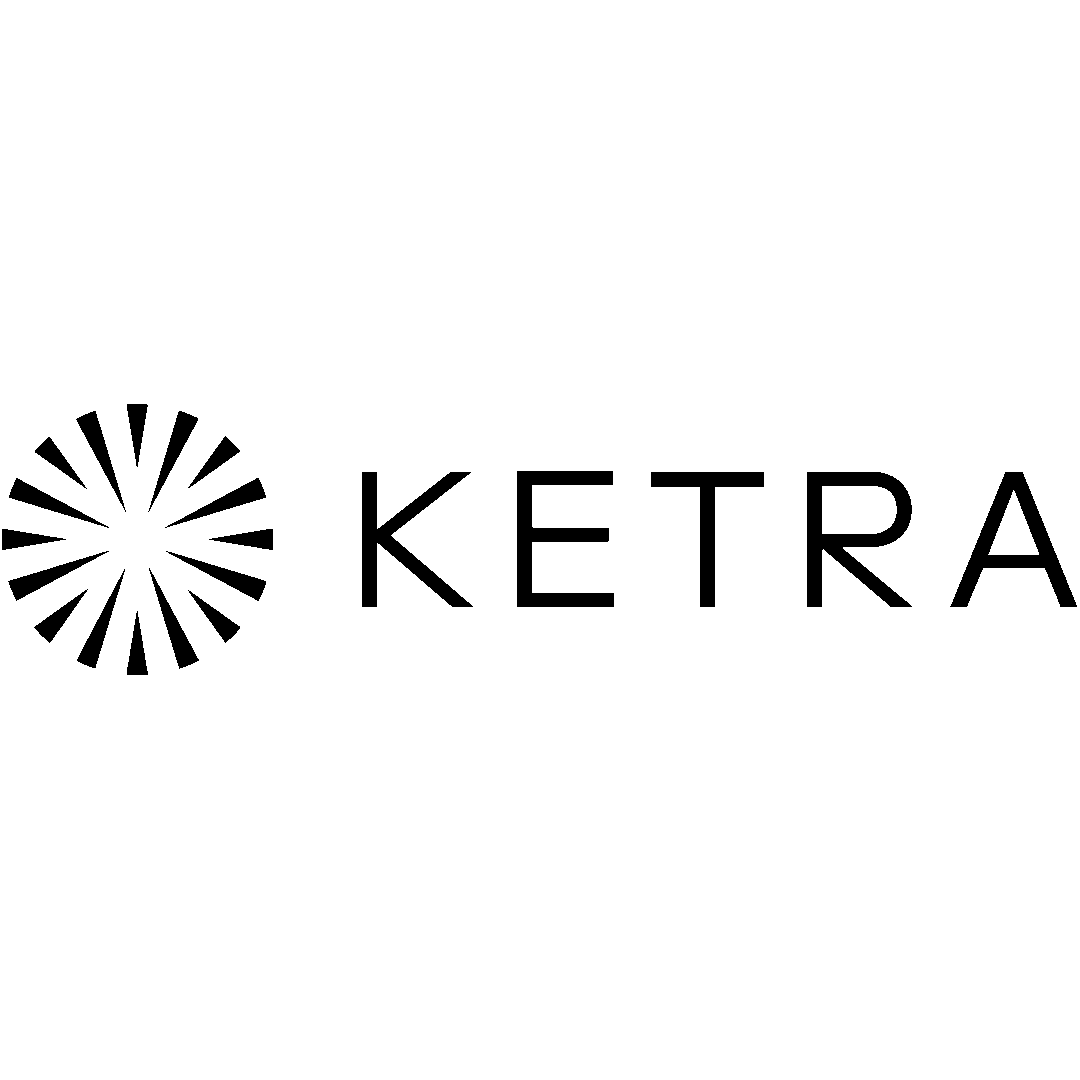 The KETRA brand logo in black, featuring a circular sunburst icon on the left and the word 'KETRA' in uppercase letters on the right, set against a solid dark green background.