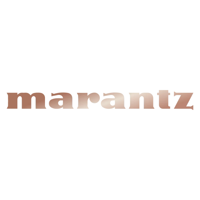 The word 'marantz' appears in a clean, sans-serif typeface with a warm metallic rose-gold gradient on a solid white background.